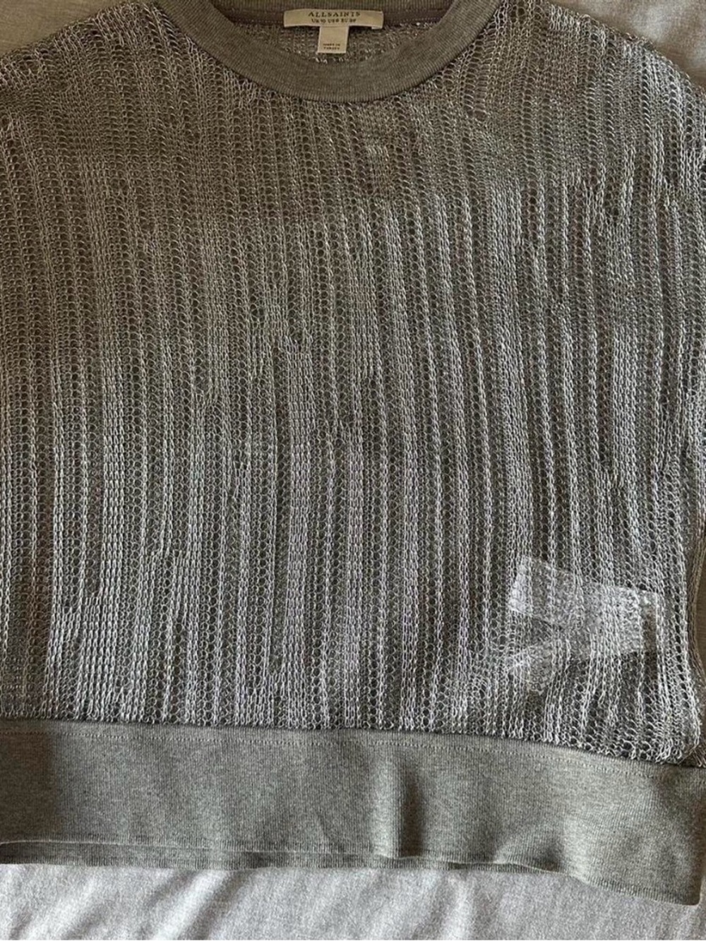 All Saints Silver-Grey Open-Knit Crew Sweatshirt